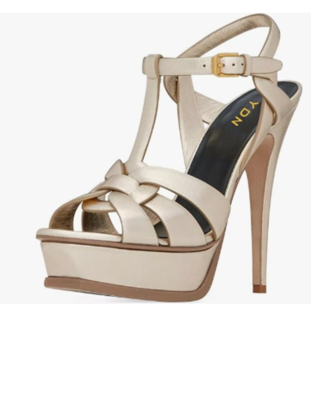 YDN Light Gold Strappy High Heel Platform Peep Toe  T-strap Ankle Strap Sandals